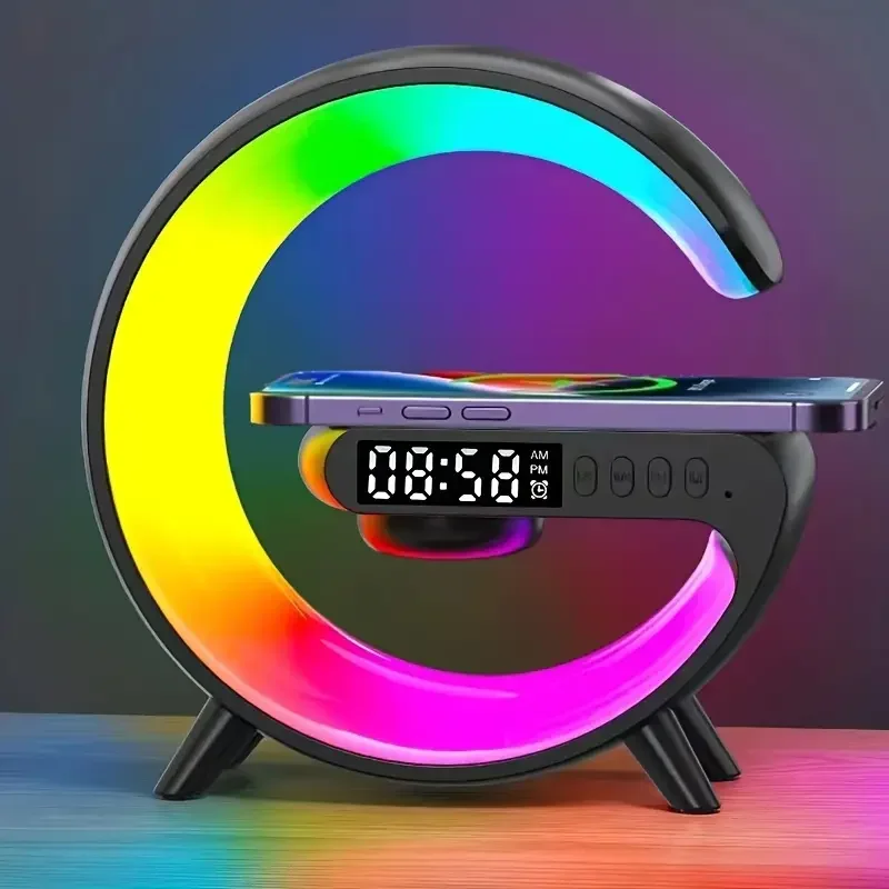 Digital Alarm Clock - Soporte de cargador inalámbrico multifunción, altavoz
