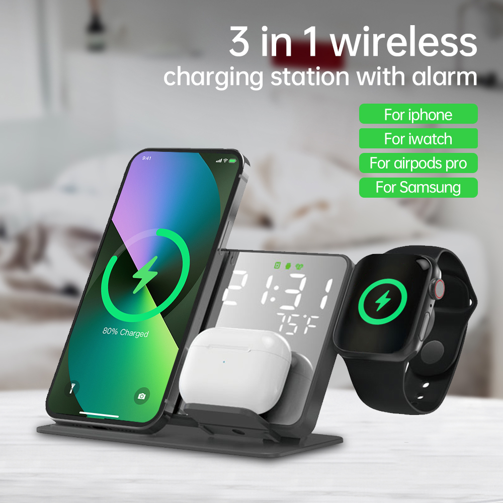 Cargador inalámbrico 3 en 1 pa - Digital Alarm Clock reseña y precio