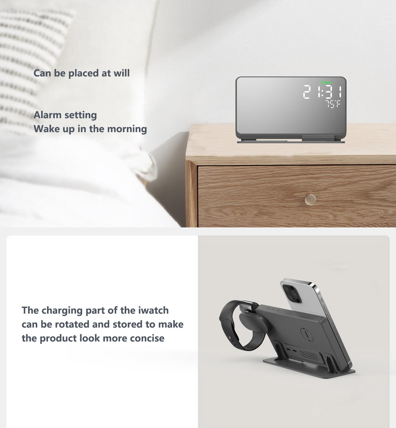 Cargador inalámbrico 3 en 1 pa - Digital Alarm Clock reseña y precio